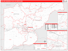 Richland-Kennewick-Pasco Metro Area Wall Map Red Line Style 2025